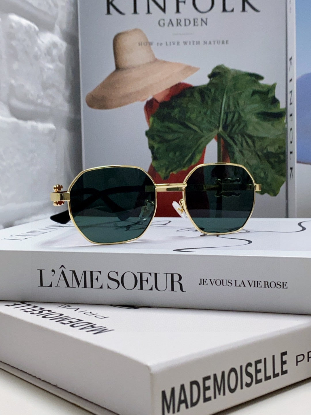 TRIOMPHE SUNGLASS 497821 IN GOLD METAL DARK TEAL LENSES