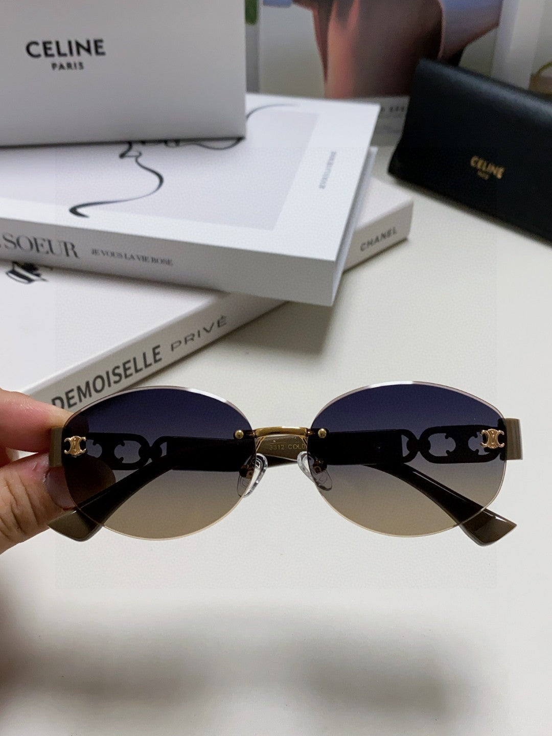 TRIOMPHE SUNGLASSES 573246 IN TAUPE BROWN METAL GRADIENT SMOKE LENSES