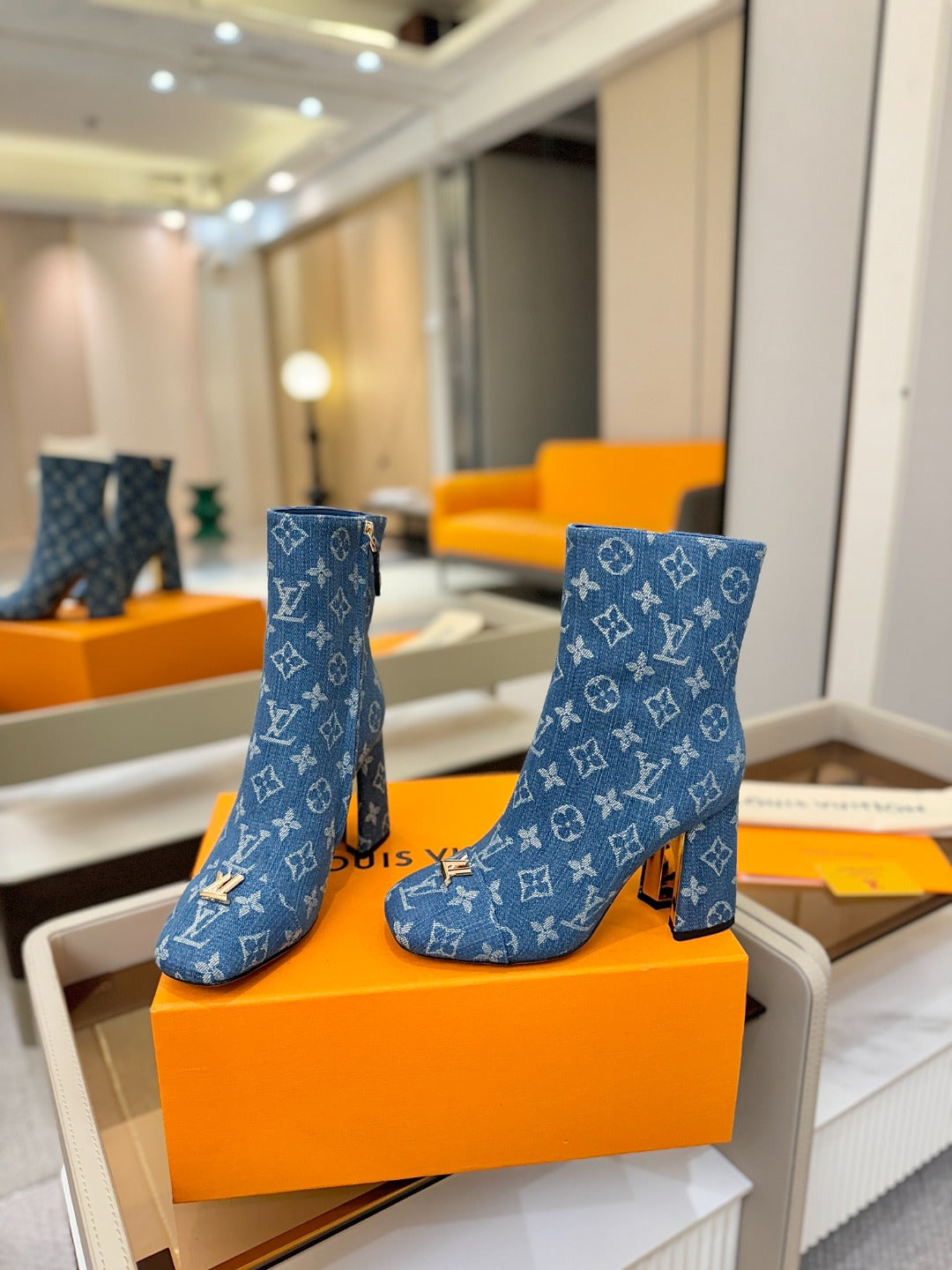 LV Ankle Boots 90 Monogram Blue Denim 573713