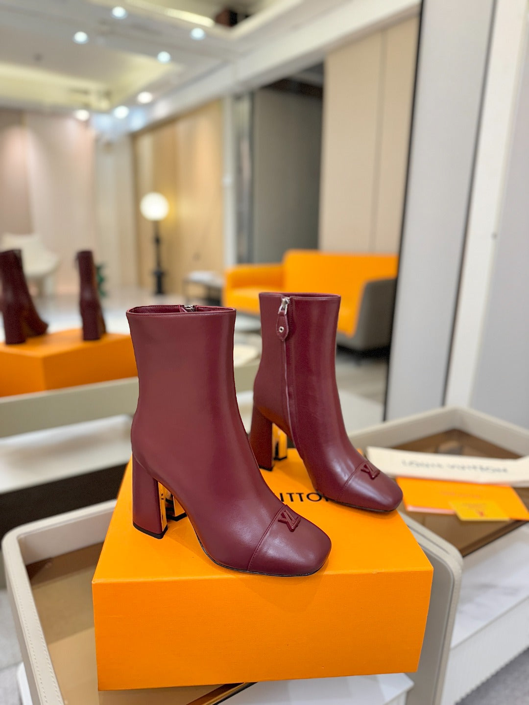 LV Ankle Boots 90 Burgundy Sheepskin 573715