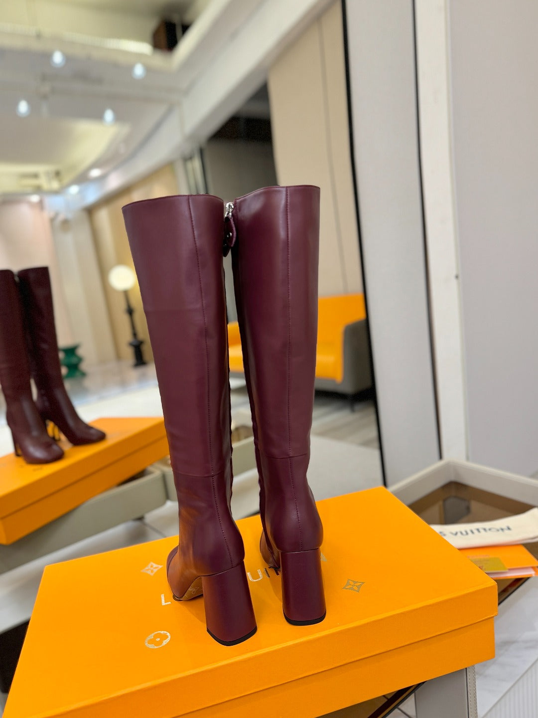 LV  High Boots 85 Burgundy Sheepskin 573737