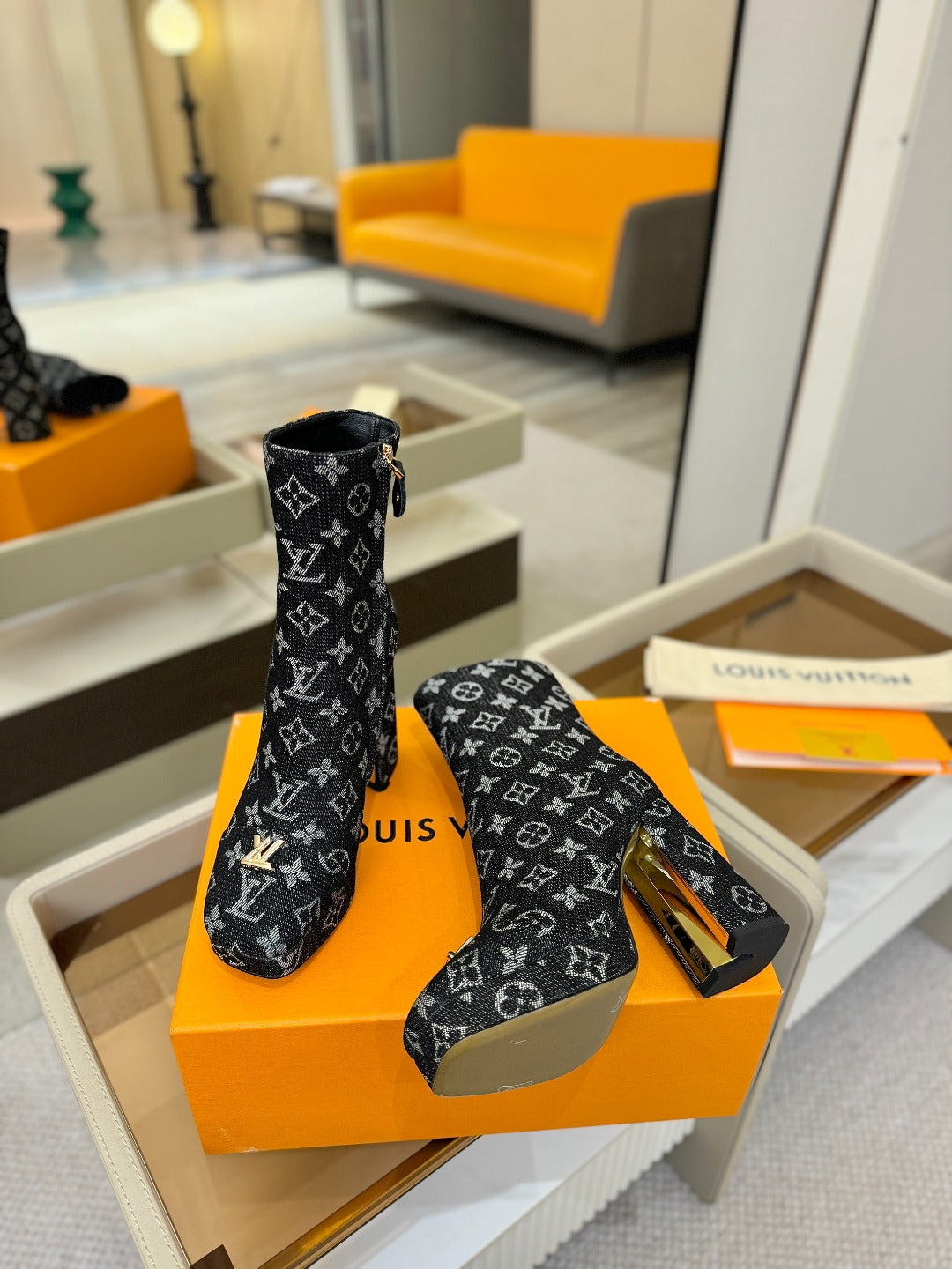 LV Ankle Boots 110 Monogram Black Denim 573719