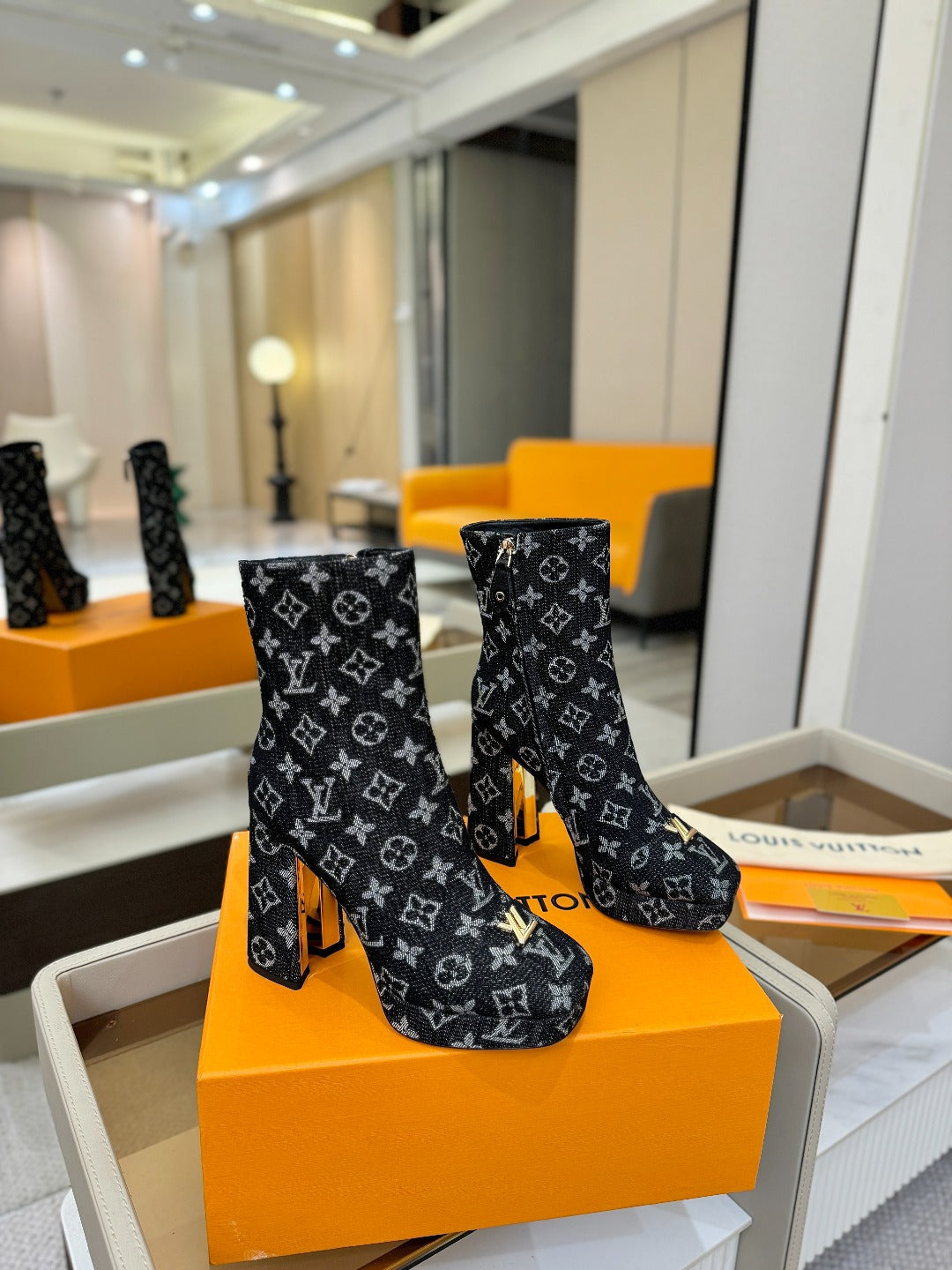 LV Ankle Boots 110 Monogram Black Denim 573719