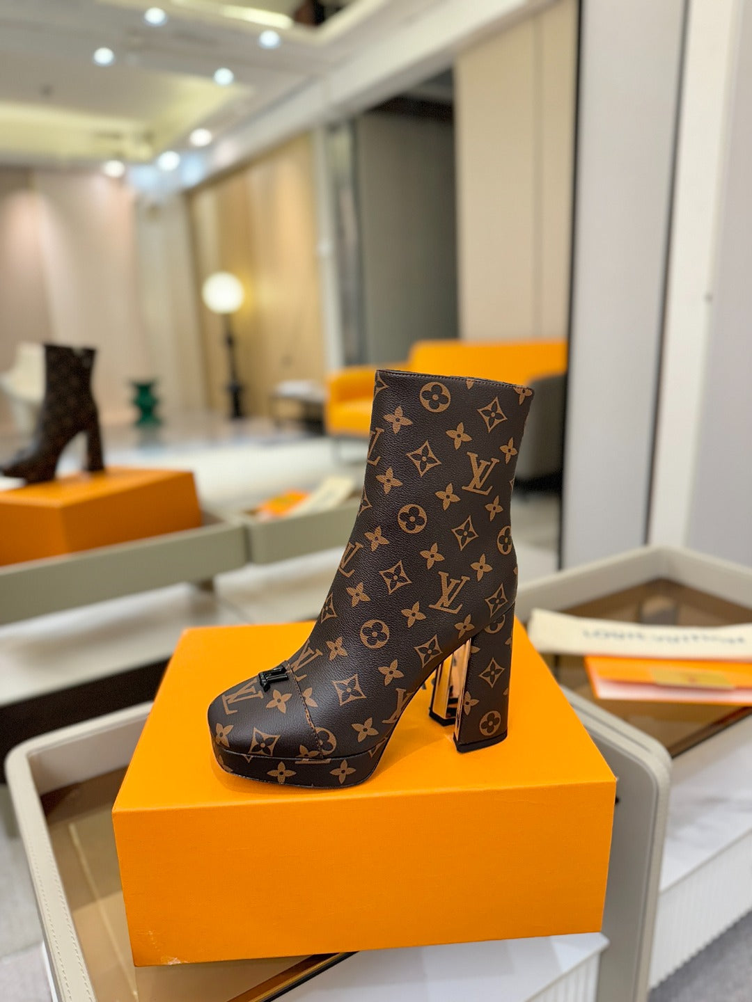 LV Ankle Boots 110 Monogram Brown Sheepskin 573720