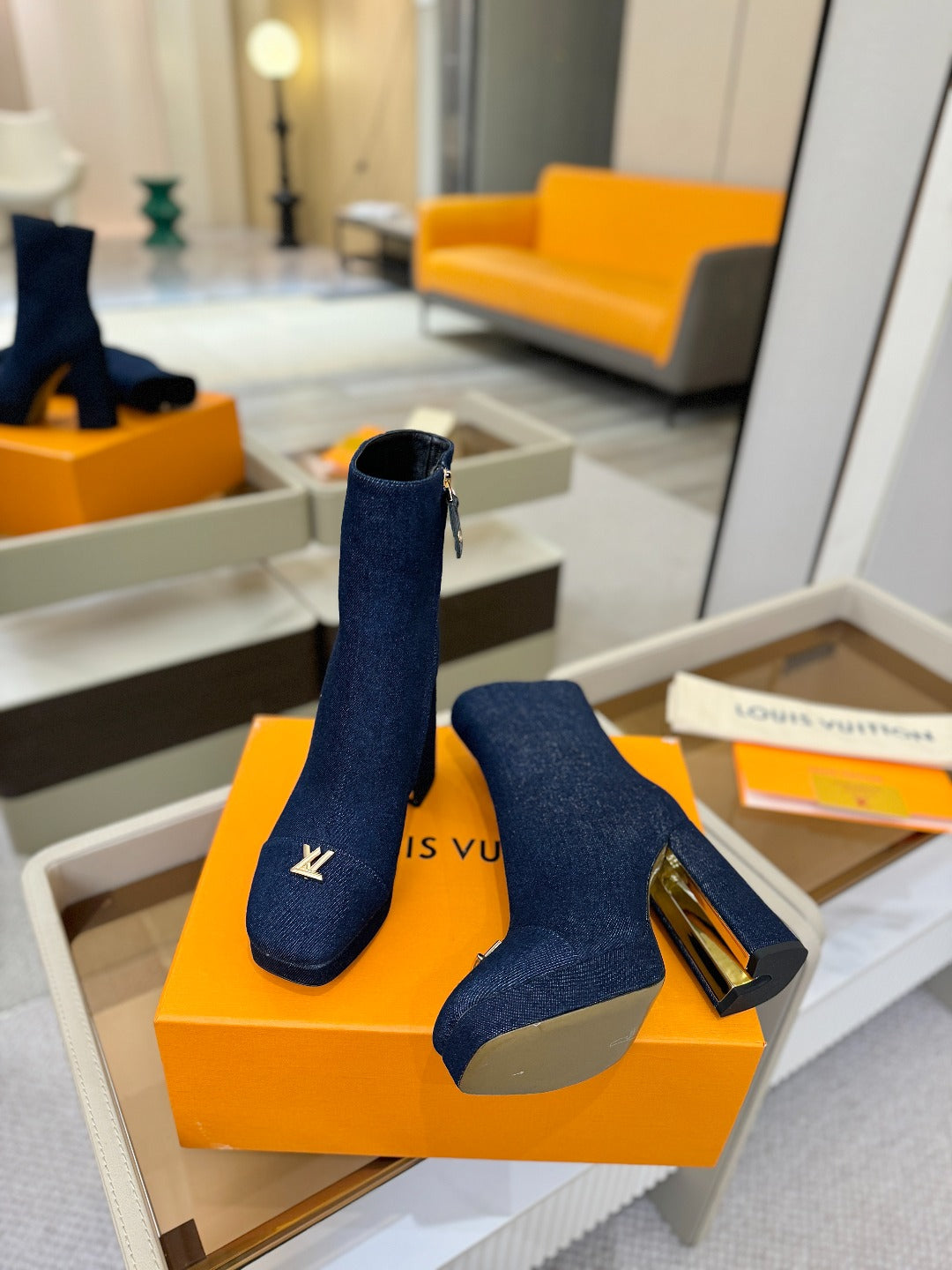 LV Ankle Boots 110 Dark Blue Denim 573723
