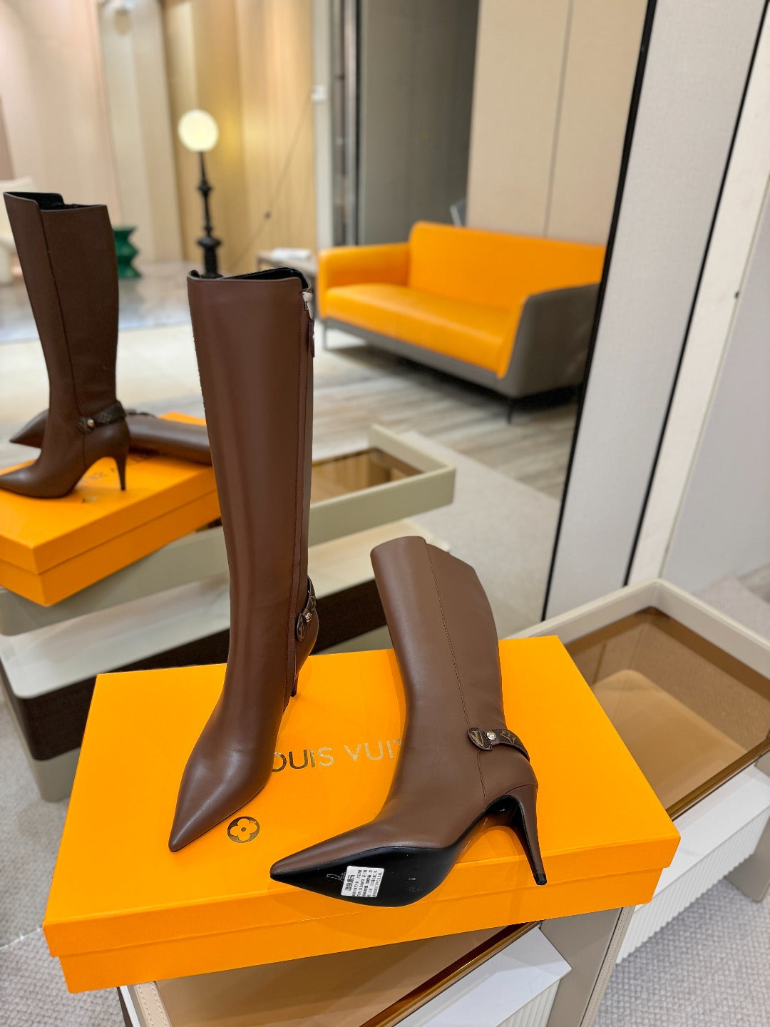 LV 25 Long Boots 90 Brown Calfskin 573876