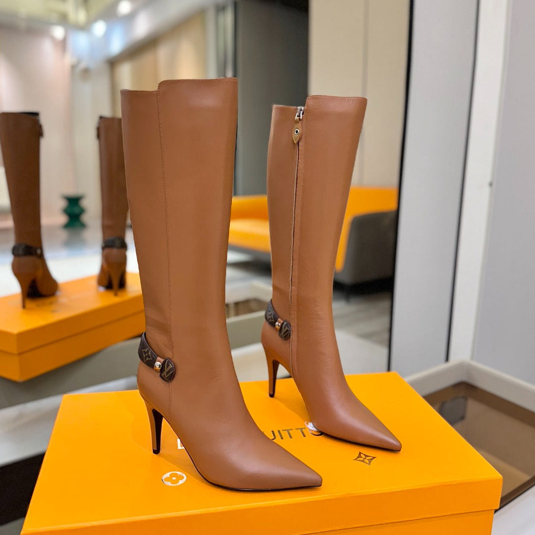 LV 25 Long Boots 90 Tan Calfskin 573878