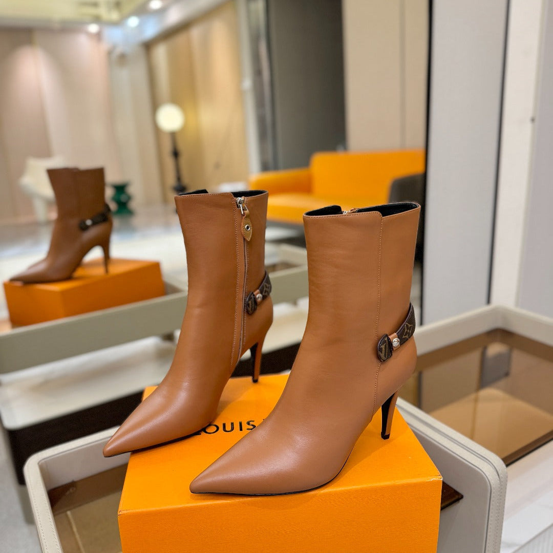 LV 25 Runway Ankle Boots 90 Camel Brown Calfskin 573865