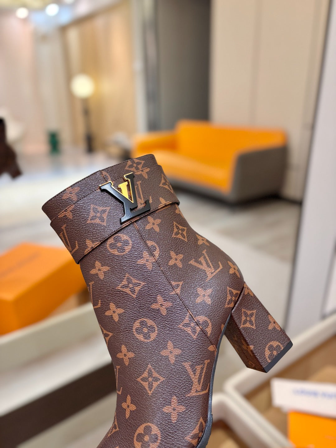 LV Ankle Boots 75 Monogram Brown Sheepskin 573729