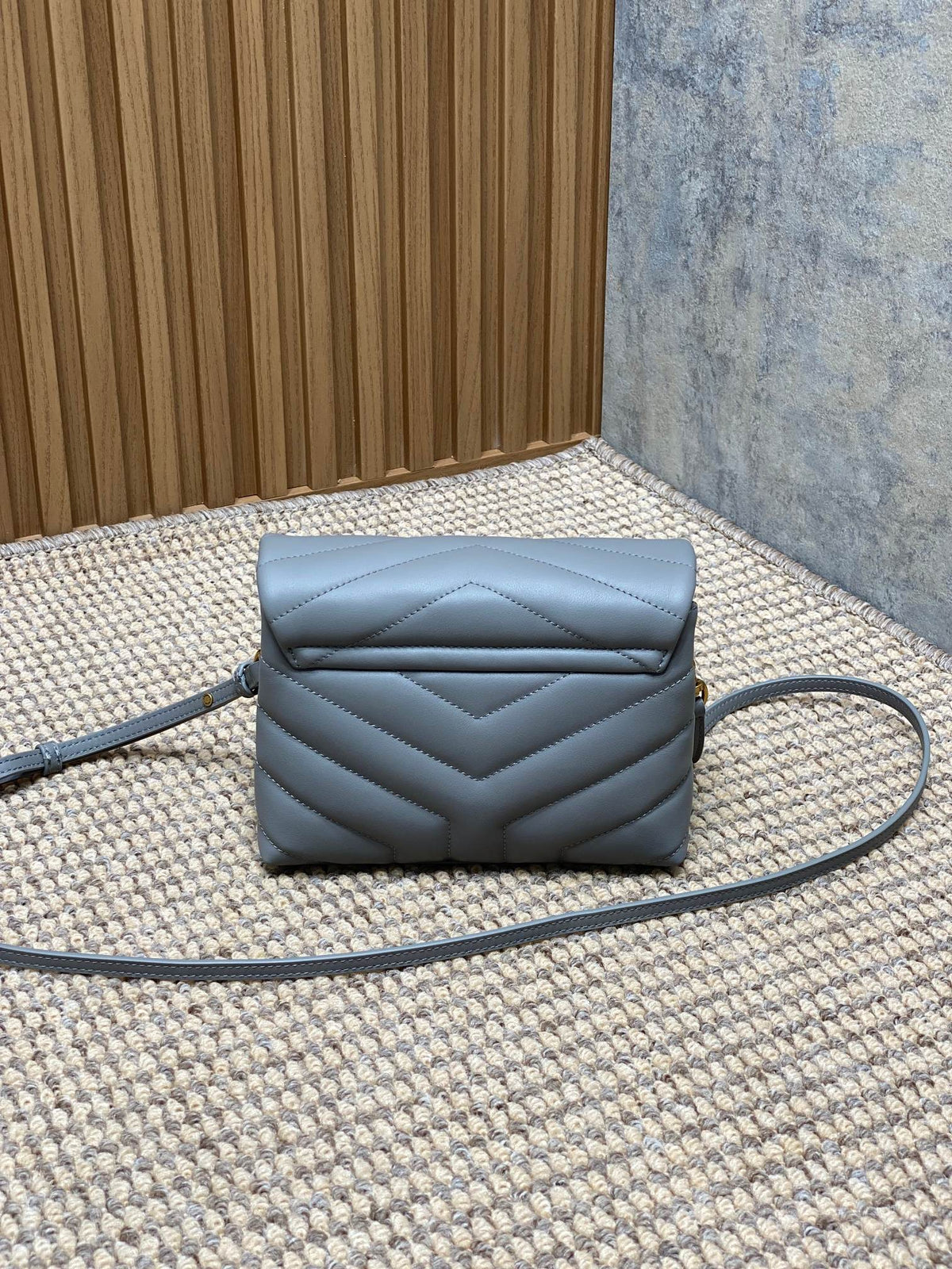 LOULOU MINI BAG 20 IN ASH BLUE QUILTED LAMBSKIN GOLD HARDWARE