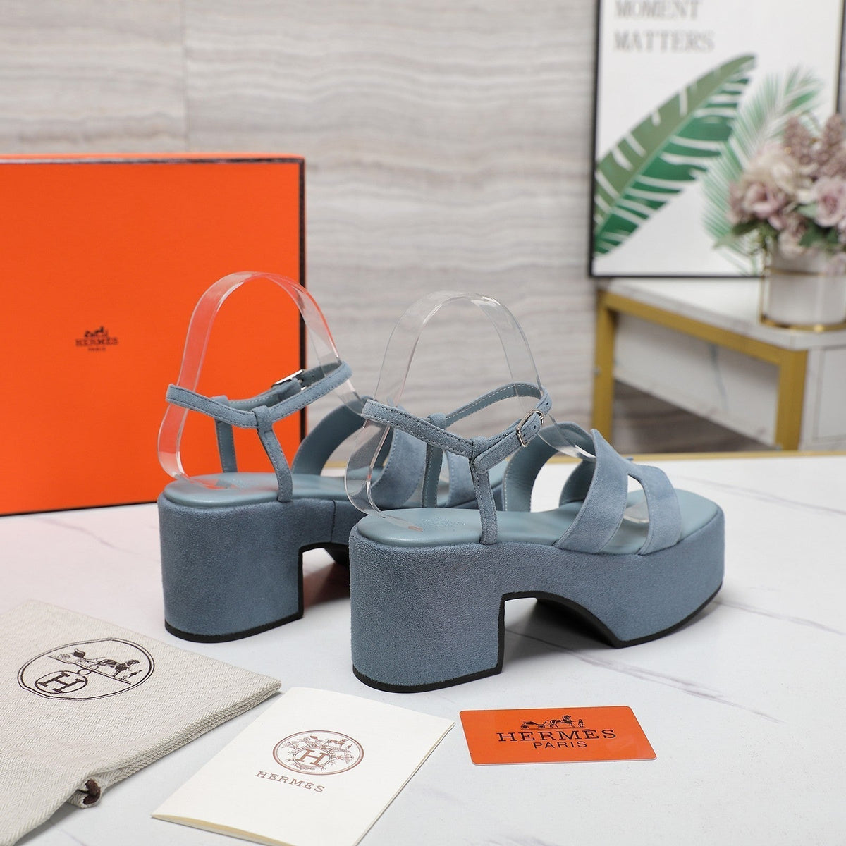 HM Jam 70 sandal In Pastel Blue Suede 120313