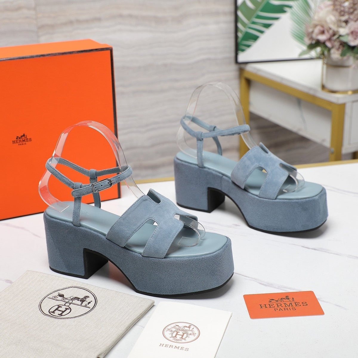 HM Jam 70 sandal In Pastel Blue Suede 120313