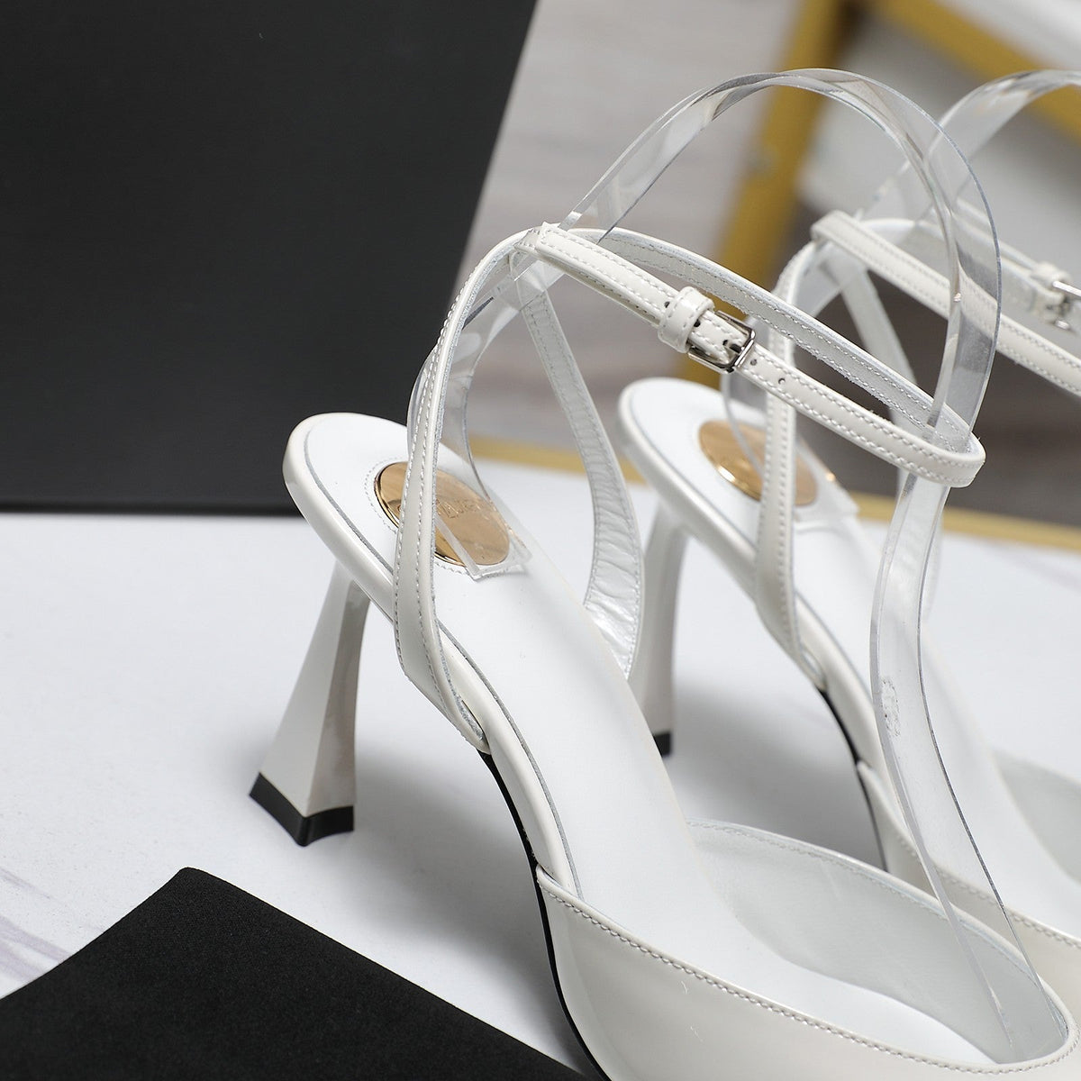 AIMÃ‰E SLINGBACK PUMPS IN WHITE GLOSSY LAMBSKIN