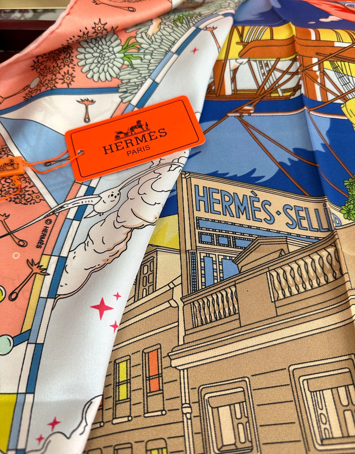 Square Scarf 90 CM Pink Orange Colorful Silk