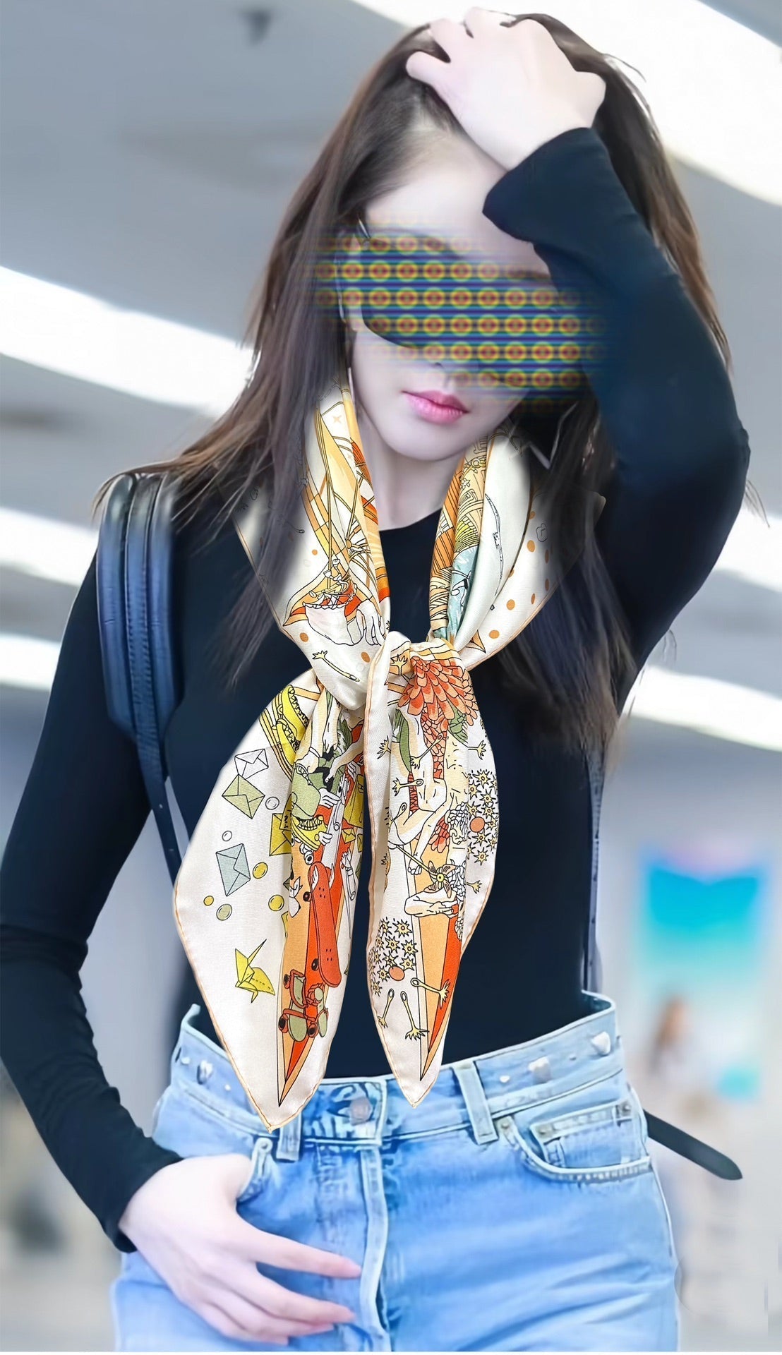 Square Scarf 90 CM White Colorful Silk