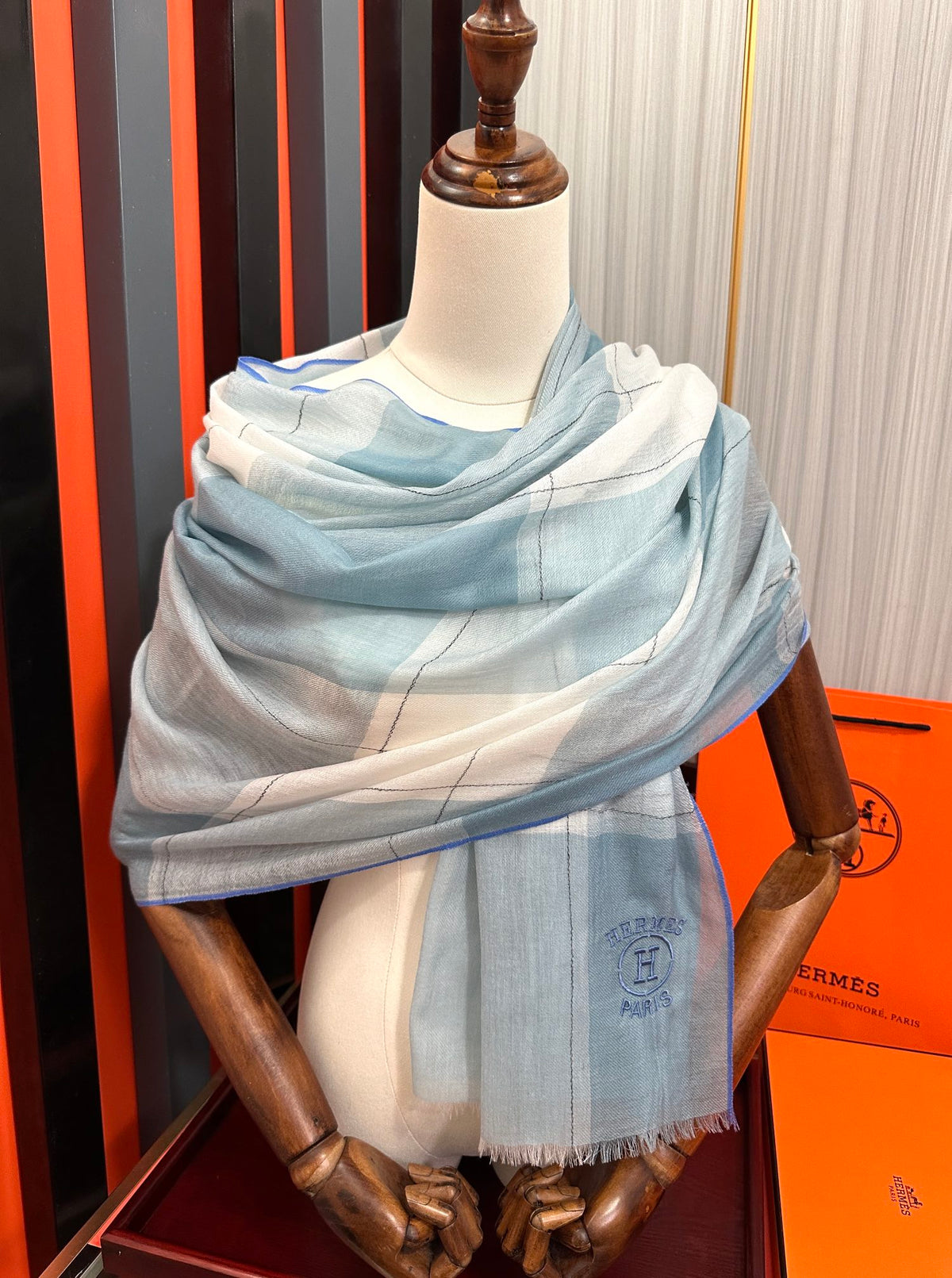 Scarf 90 Cm Light Blue Mix White Caro Cashmere