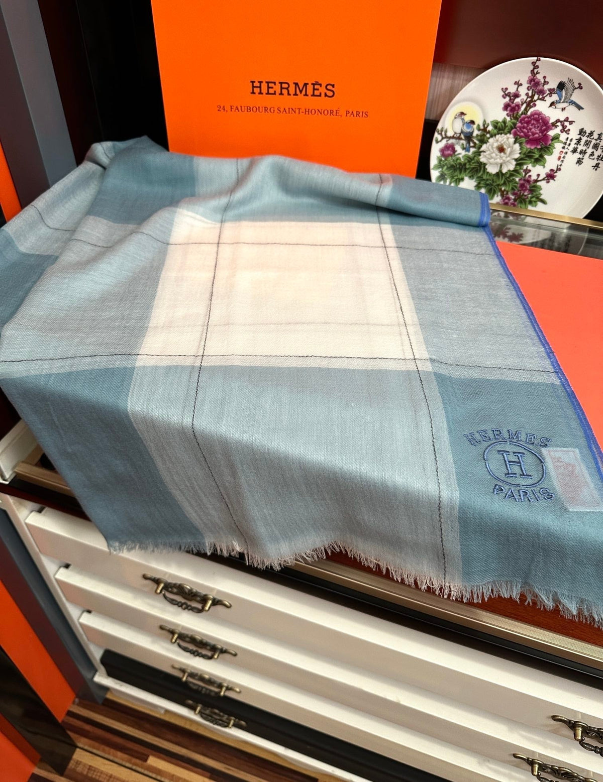 Scarf 90 Cm Light Blue Mix White Caro Cashmere