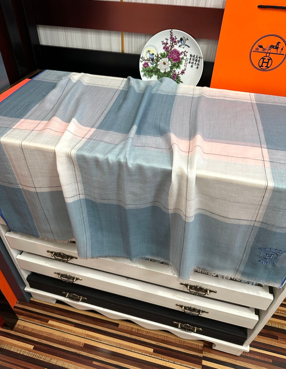 Scarf 90 Cm Light Blue Mix White Caro Cashmere