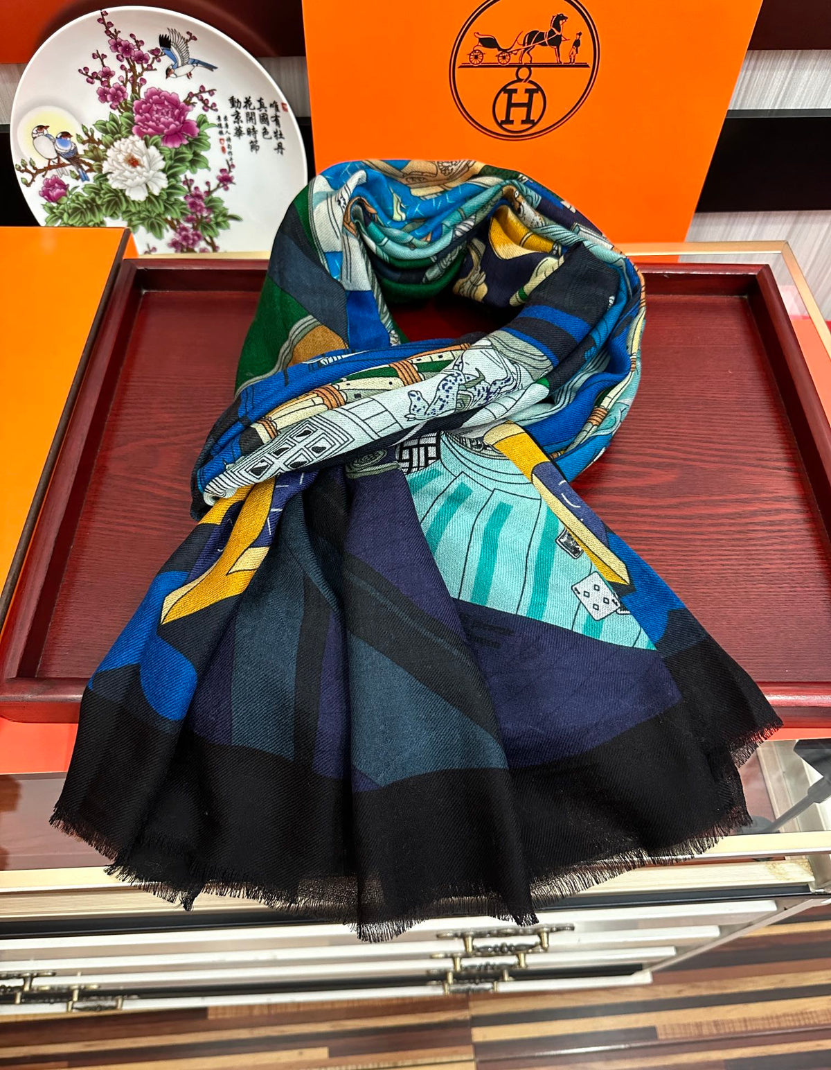 HM Newest Design Scarf 200CM Blue Black Cashmere 976448