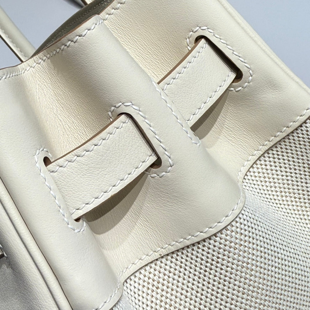 HM Birkin 25 Milkshake White Canvas with Swift Leather Silver Hardware 237310