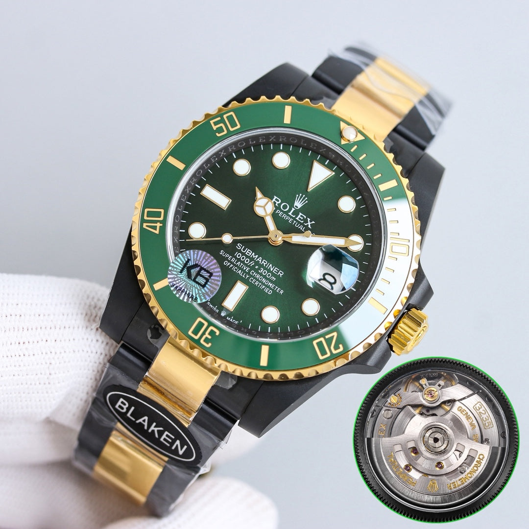 Rolex Submariner 40mm Carbon Black Green Gold