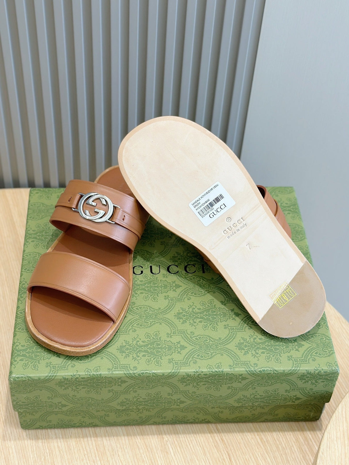 GG Men's Interlocking G Sandals Brown Cowhide 549482