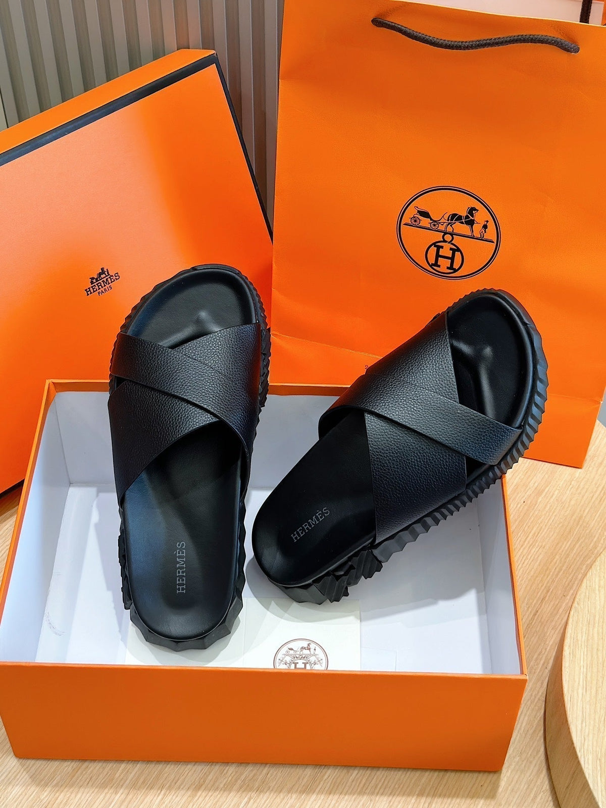 HM Men's Infra Slide Black Calfskin 547620