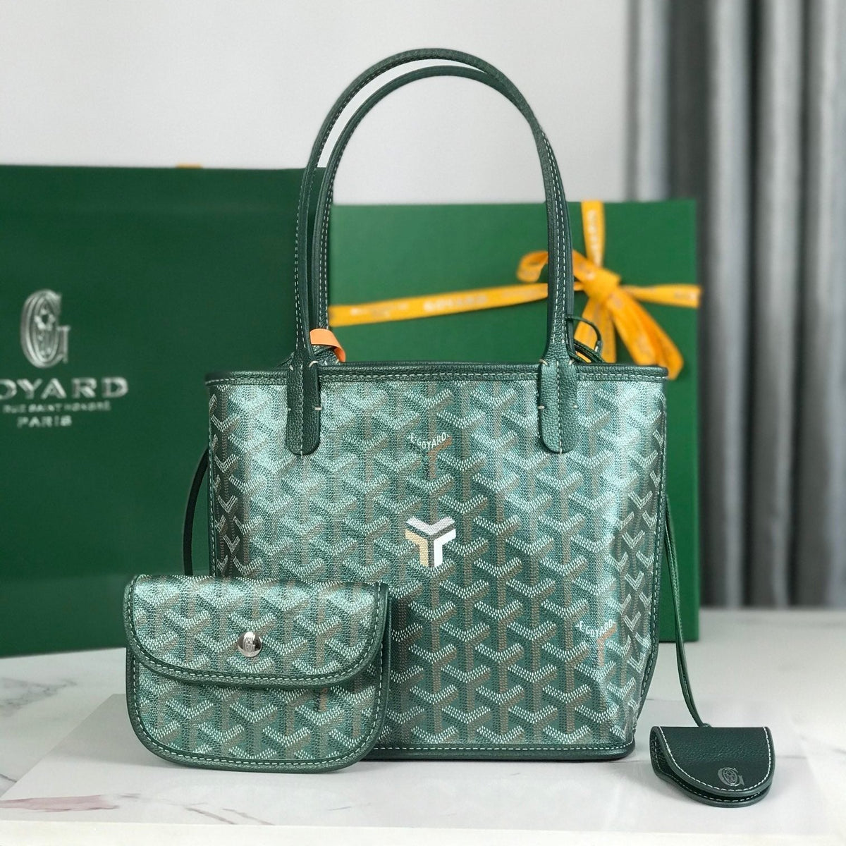 Anjou Mini Bag 20cm Green Canvas Chevroches Calfskin