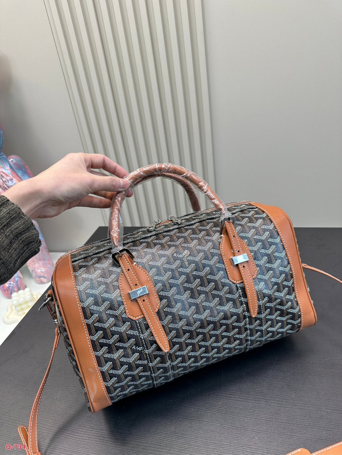 SAC HARDY PM BAG 35 IN BLACK GOYARDINE CANVAS AND TAN CALFSKIN