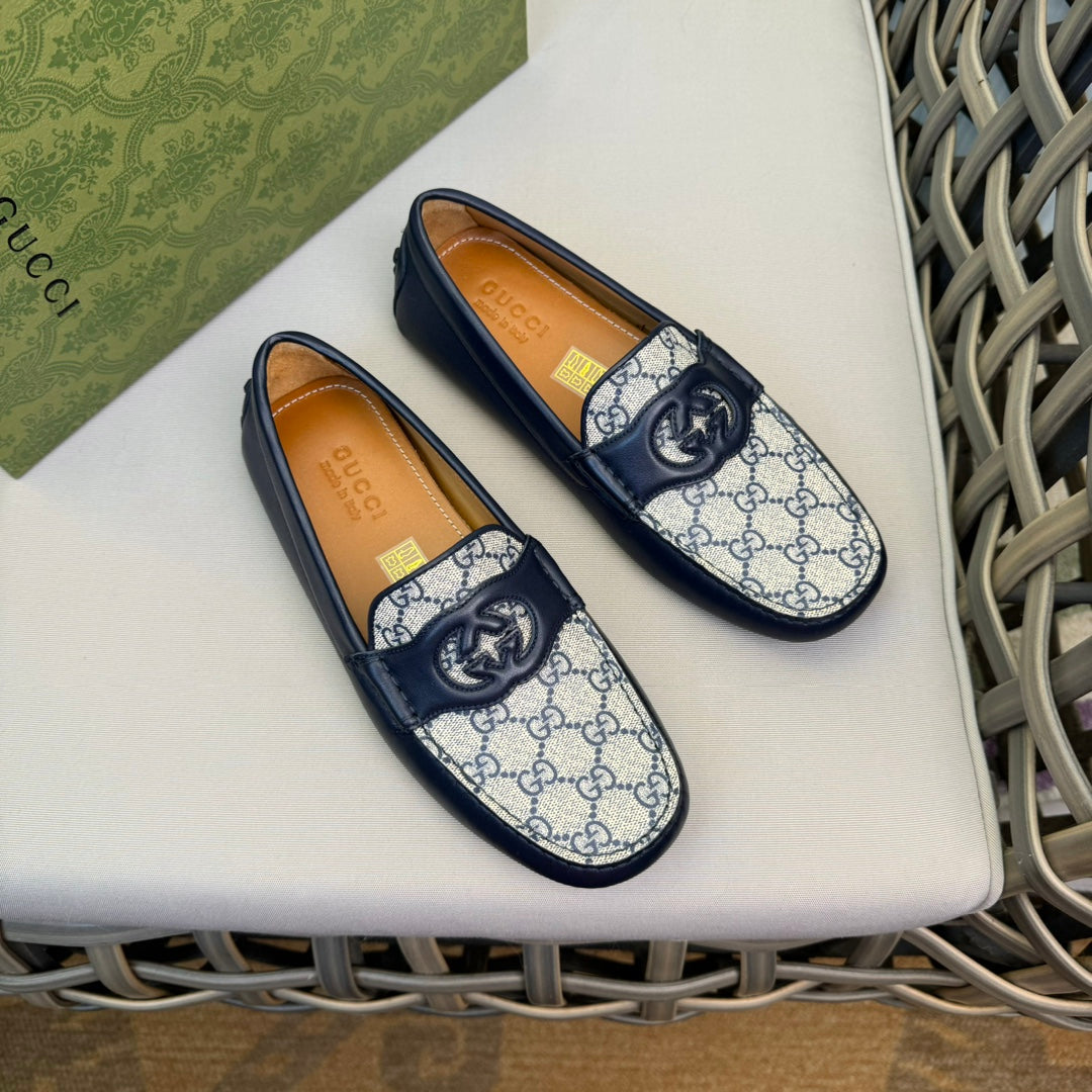 GG Men's Loafer Blue Canvas Cowhide 537556