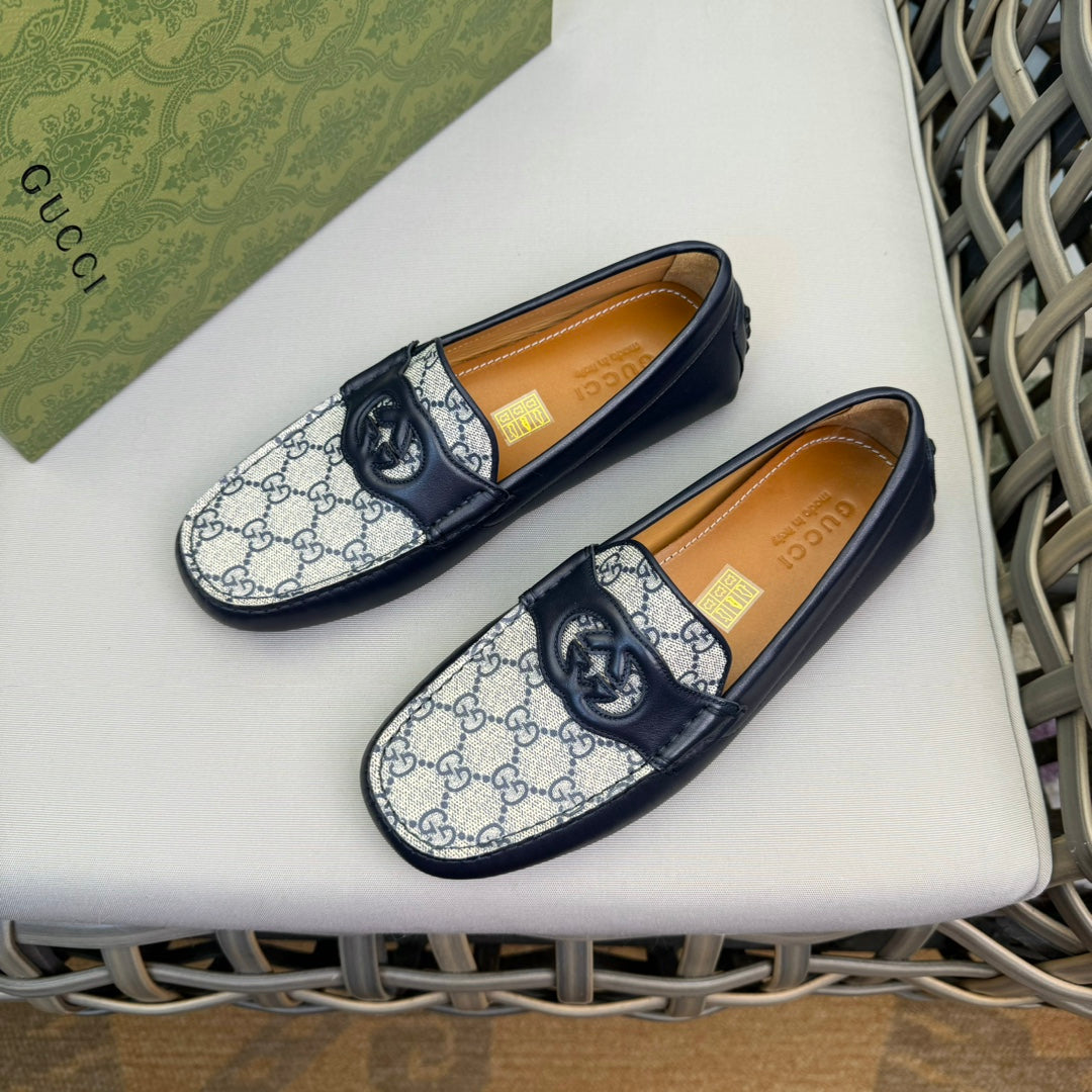 GG Men's Loafer Blue Canvas Cowhide 537556
