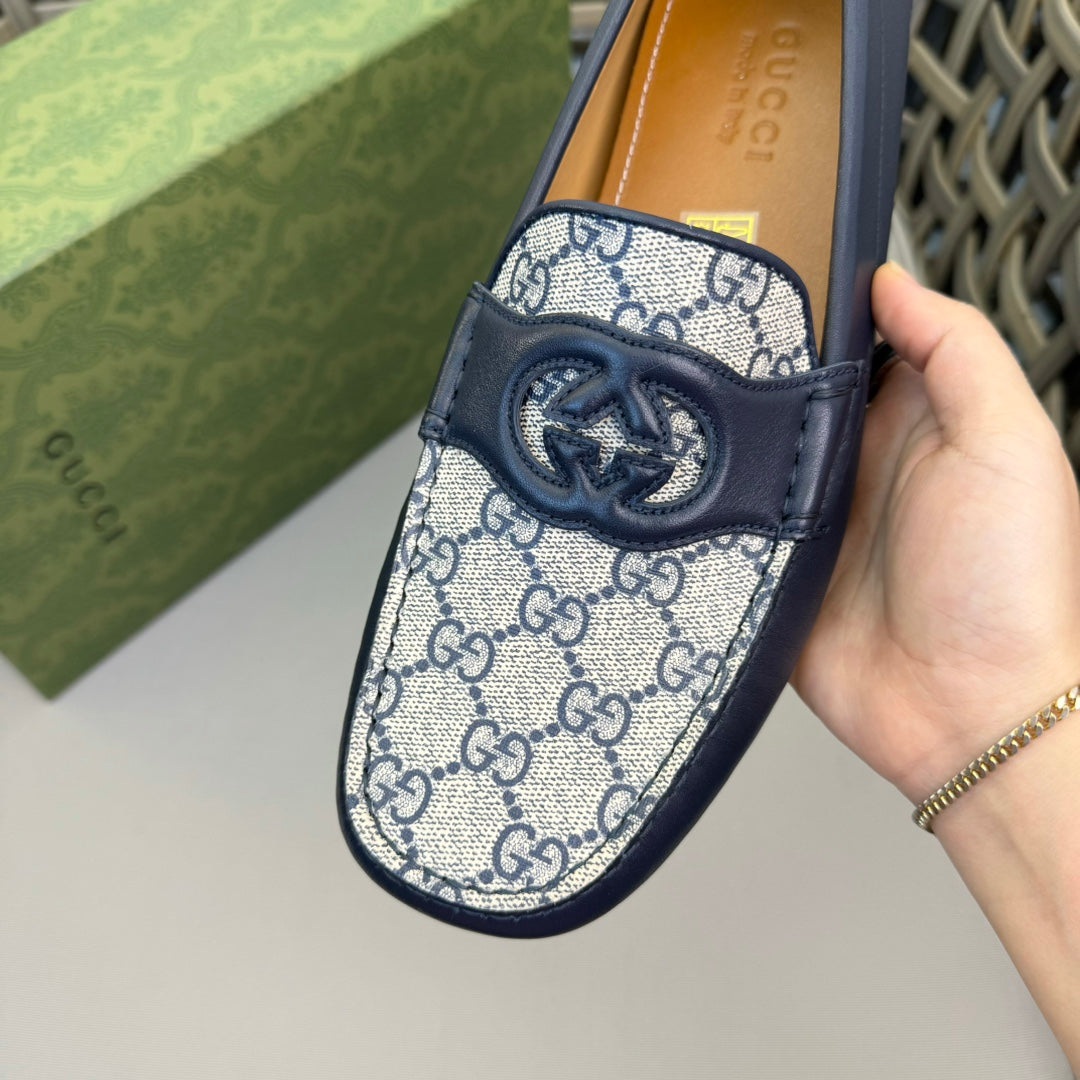 GG Men's Loafer Blue Canvas Cowhide 537556