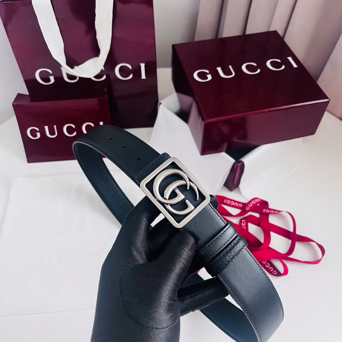 Gucci 2026 Frame Double G Buckle Belt 35mm Leather