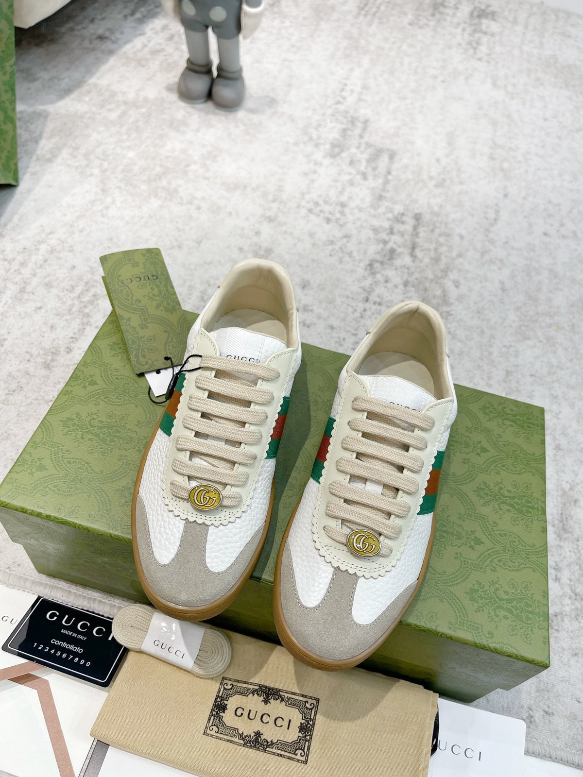 GG Men's Web Sneaker White Cowhide Suede