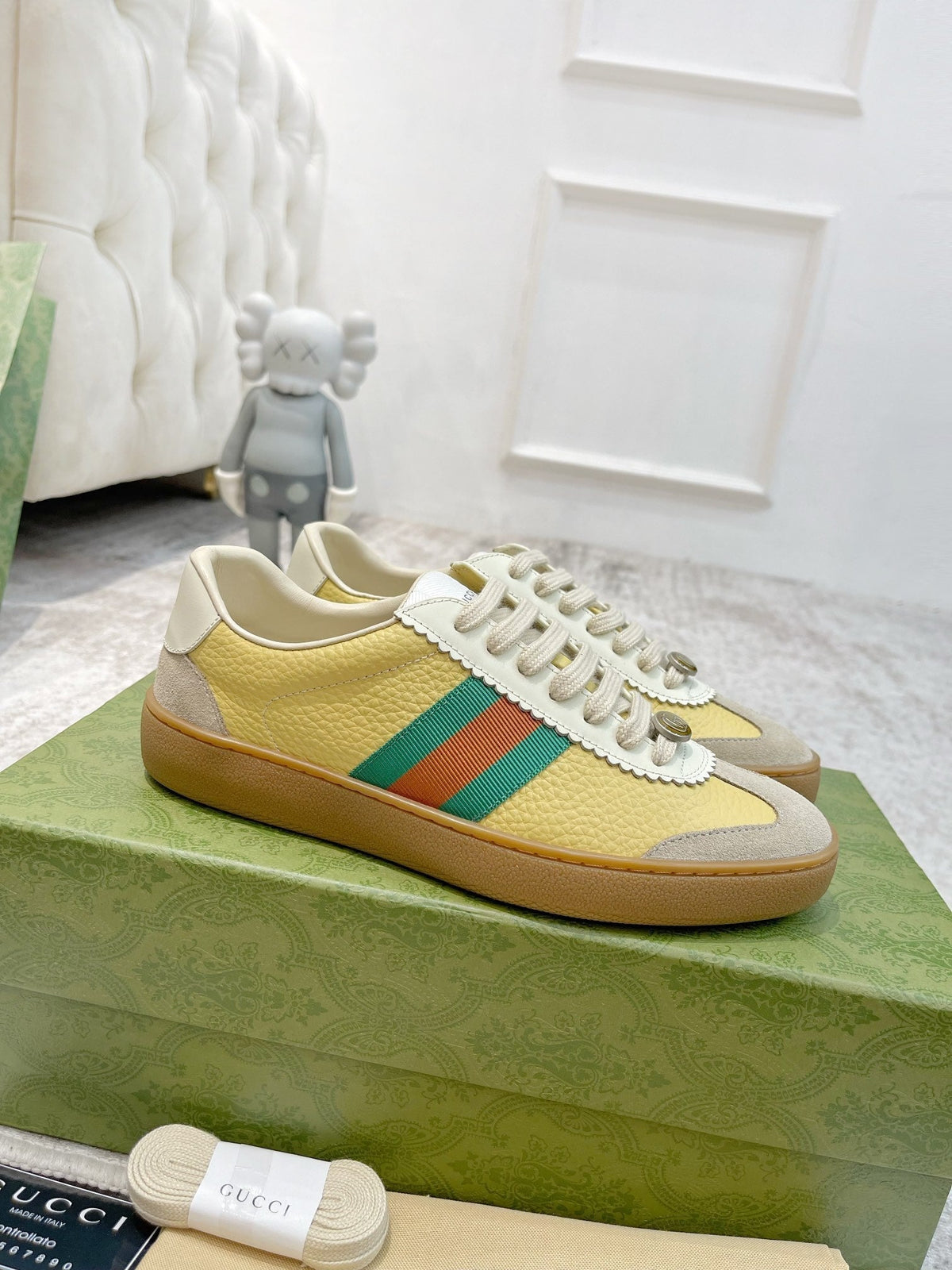 GG Men's Web Sneaker Yellow Cowhide Suede 853919