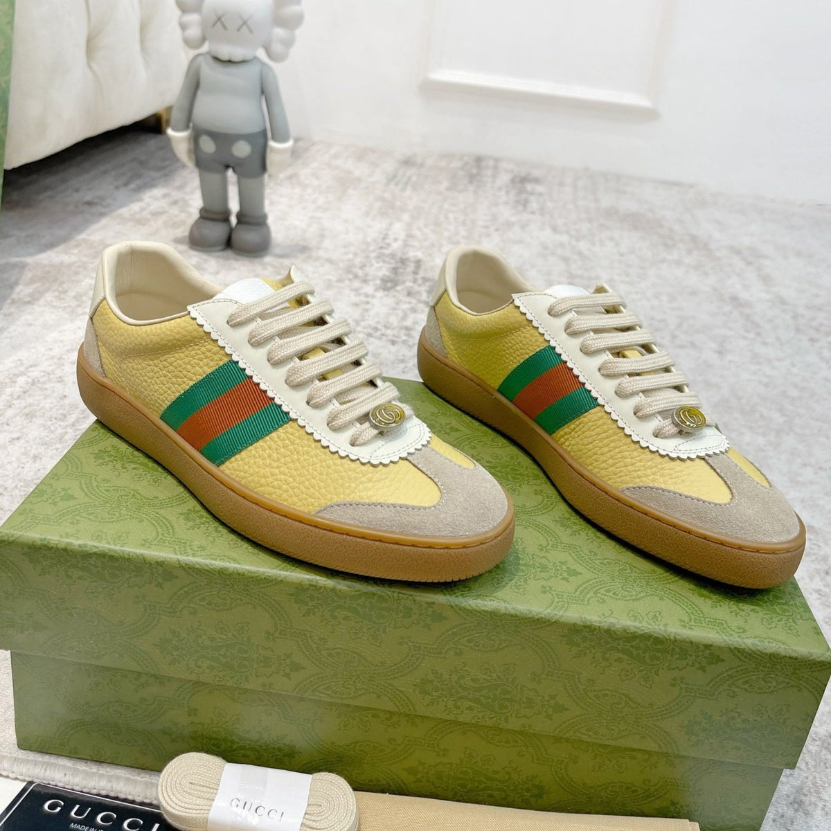 GG Men's Web Sneaker Yellow Cowhide Suede 853919