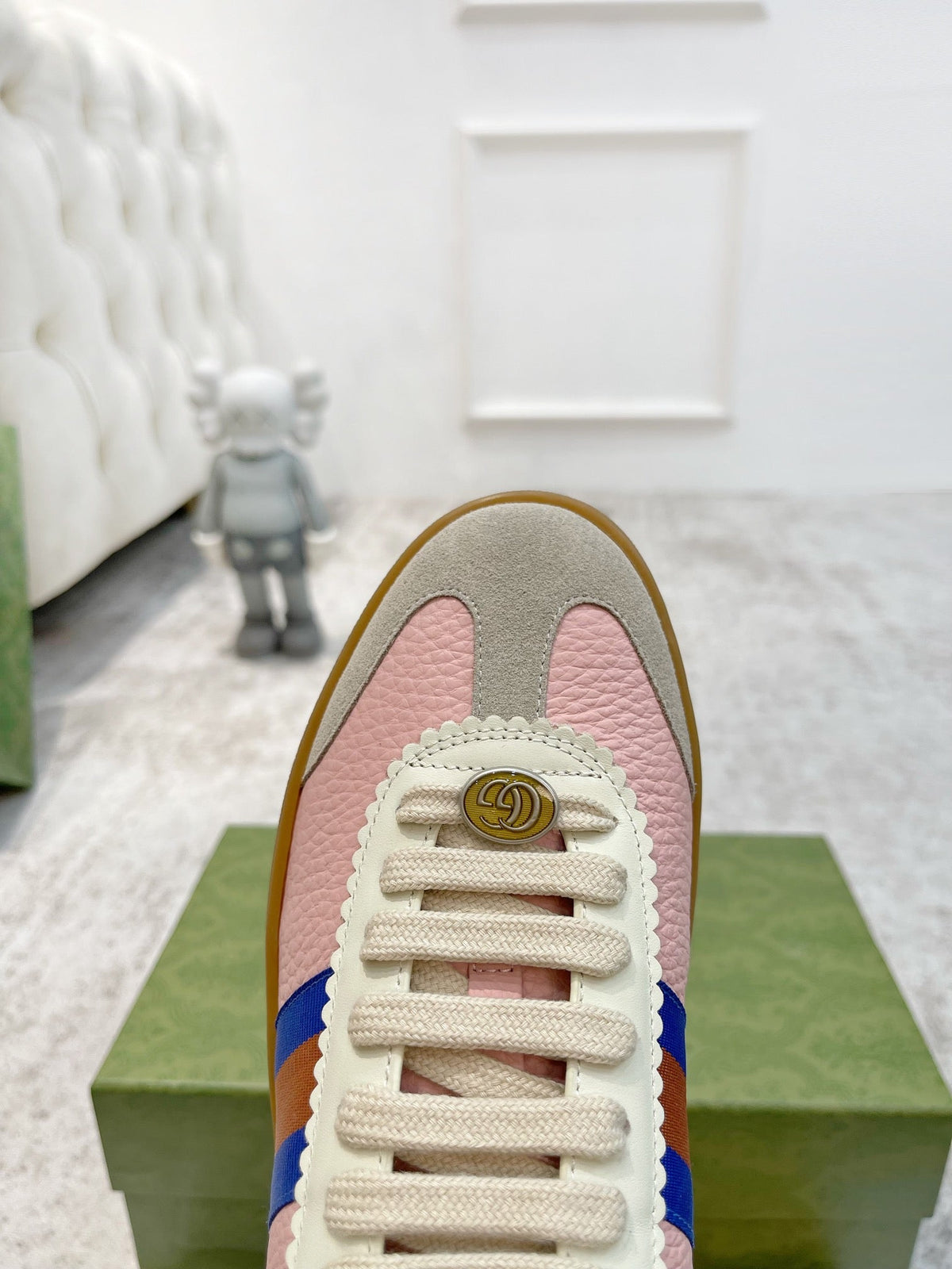 GG Men's Web Sneaker Pink Cowhide Suede 853920