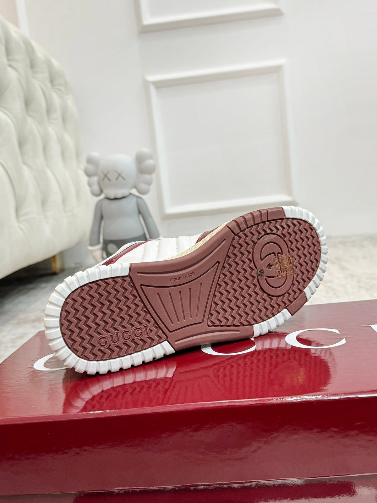 GG Men's Re-Web Sneaker White Red Calfskin 534248