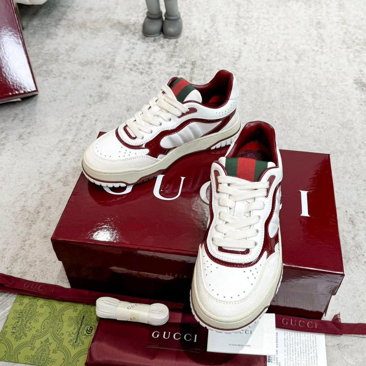 GG Men's Re-Web Sneaker White Red Calfskin 534248