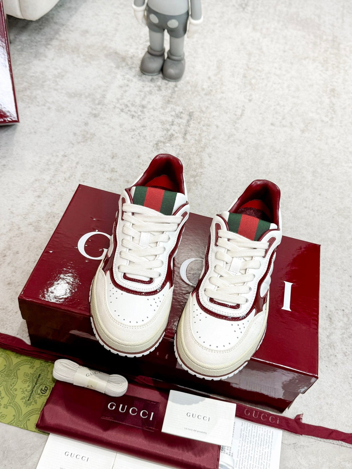 GG Men's Re-Web Sneaker White Red Calfskin 534248