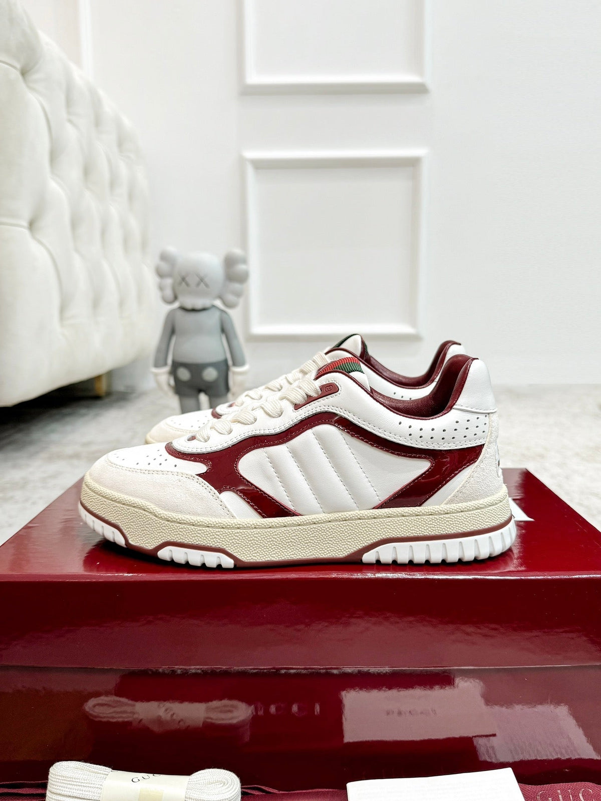 GG Men's Re-Web Sneaker White Red Calfskin 534248