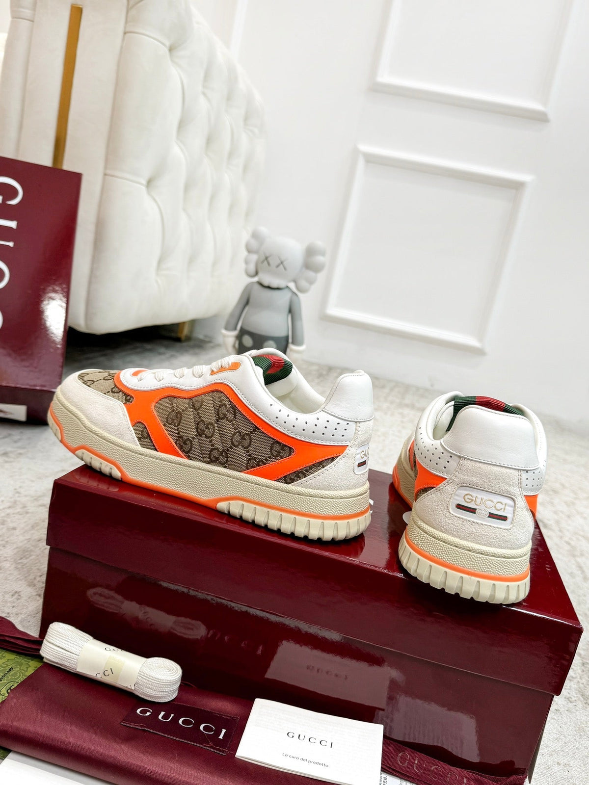 GG Men's Re-Web Sneaker Brown Orange Canvas 534250