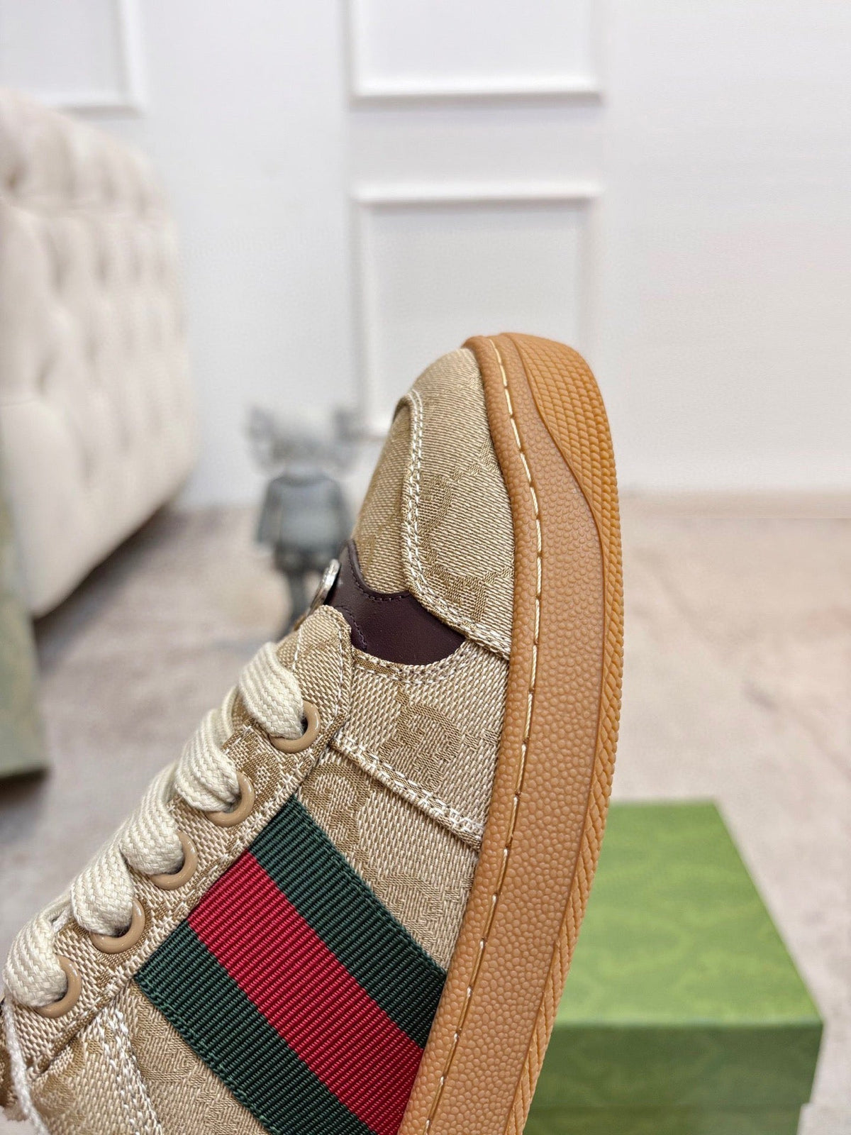 GG 26ss Screener Sneaker Beige Brown Canvas Cowhide 697183