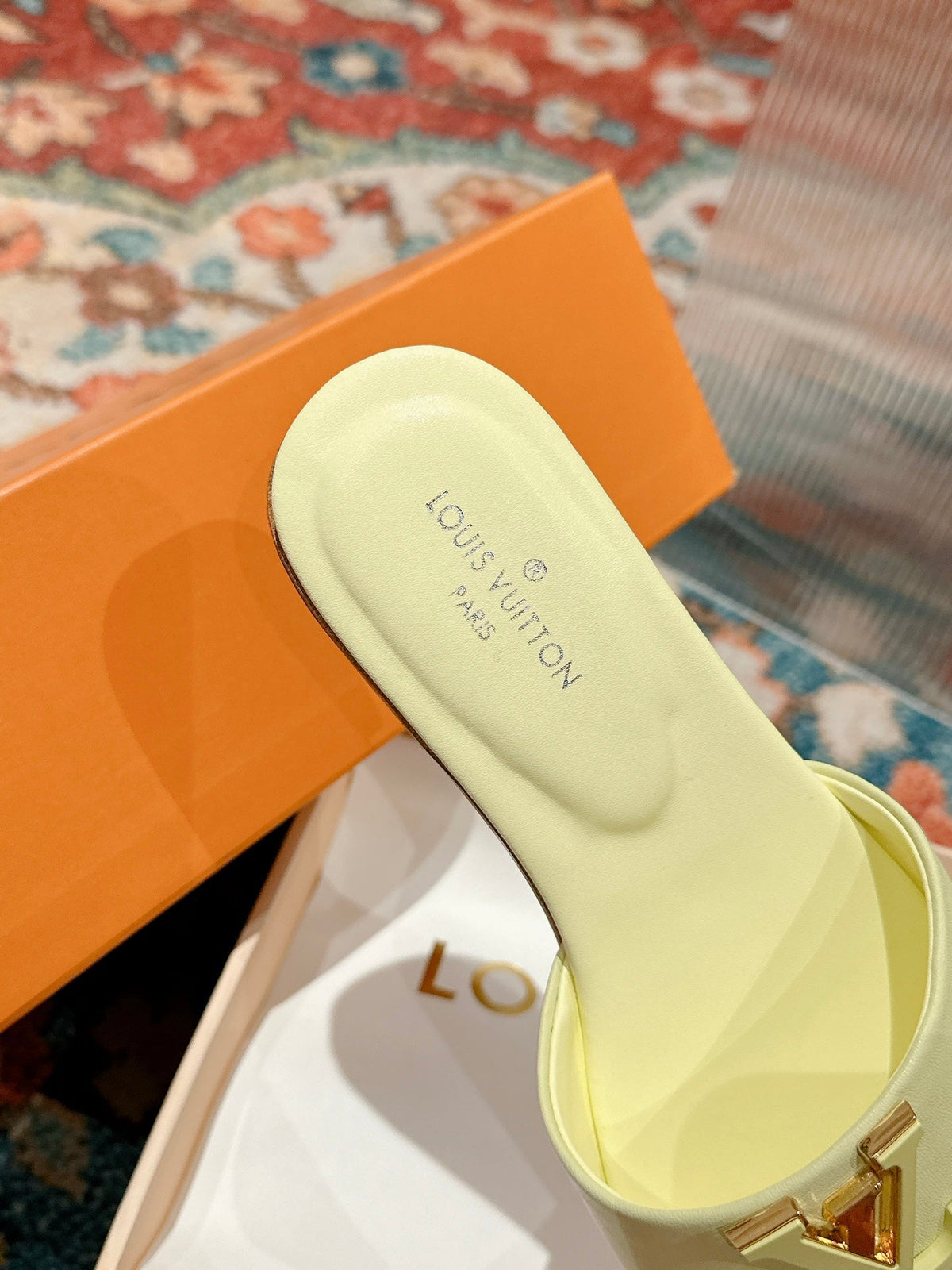lv capri flat mule pastel yellow calfskin