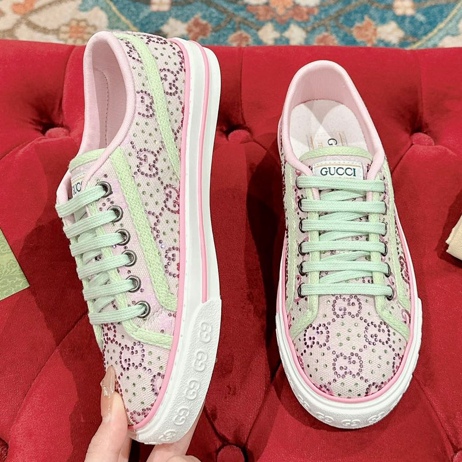 Gucci 2026 Tennis 1977 Crystal Sneakers Pink Canvas 988905