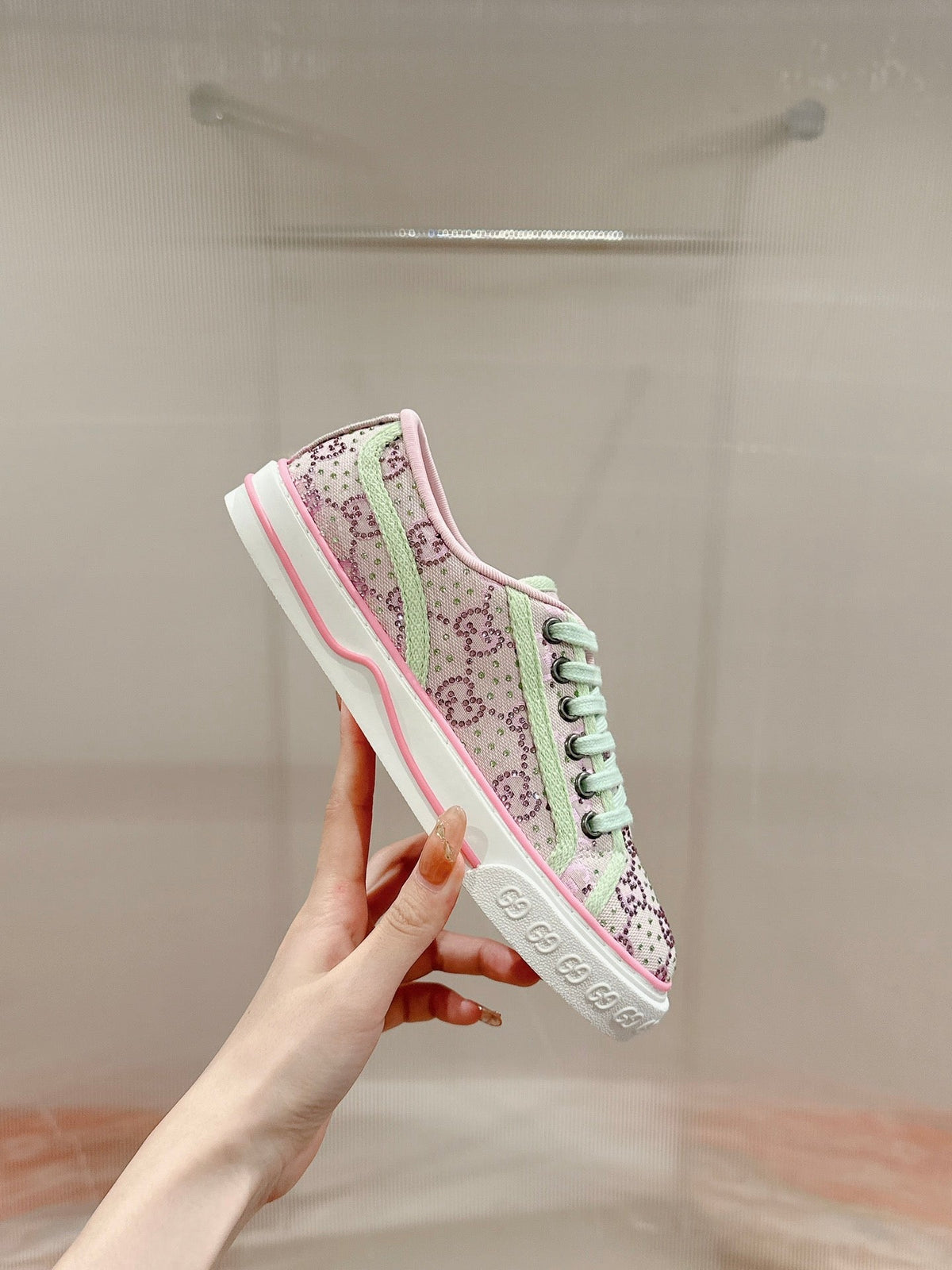 Gucci 2026 Tennis 1977 Crystal Sneakers Pink Canvas 988905