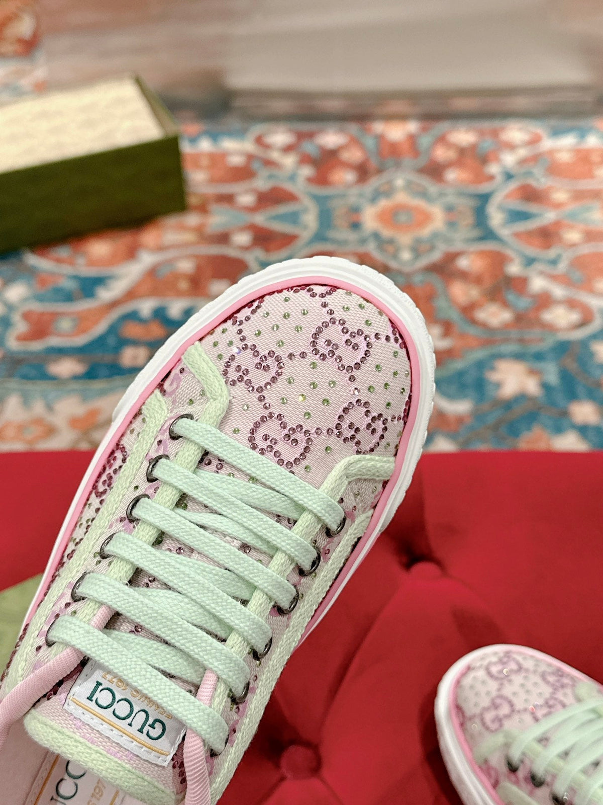 Gucci 2026 Tennis 1977 Crystal Sneakers Pink Canvas 988905