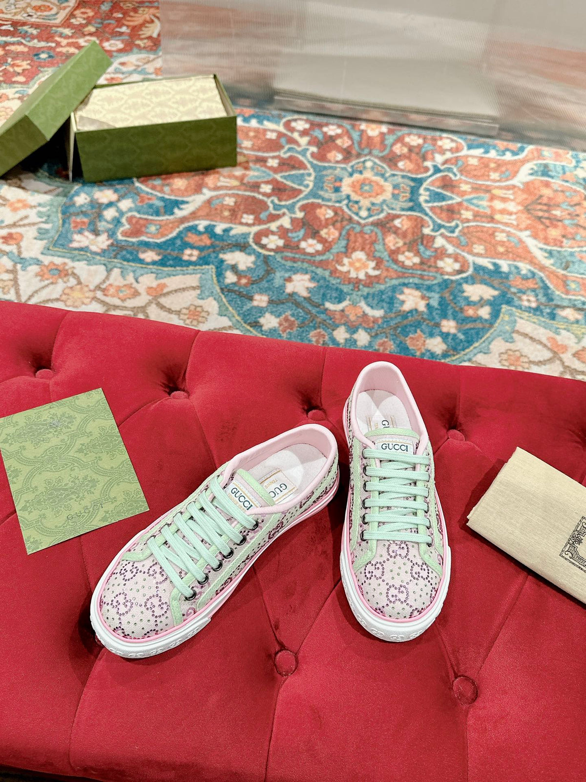 Gucci 2026 Tennis 1977 Crystal Sneakers Pink Canvas 988905