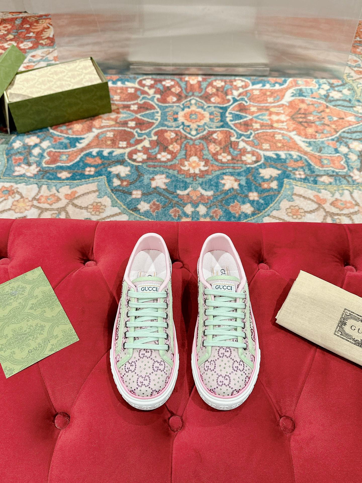Gucci 2026 Tennis 1977 Crystal Sneakers Pink Canvas 988905