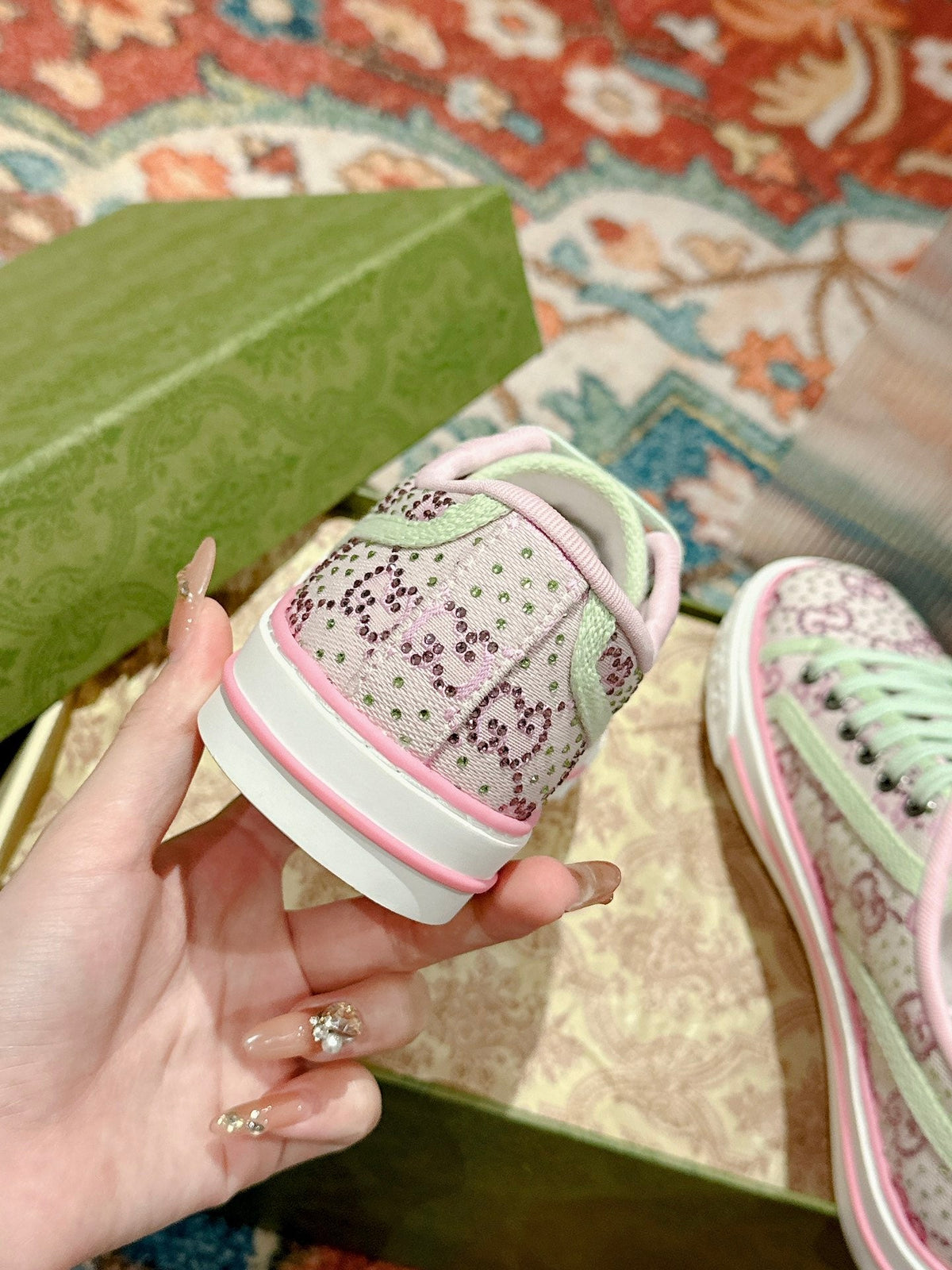 Gucci 2026 Tennis 1977 Crystal Sneakers Pink Canvas 988905